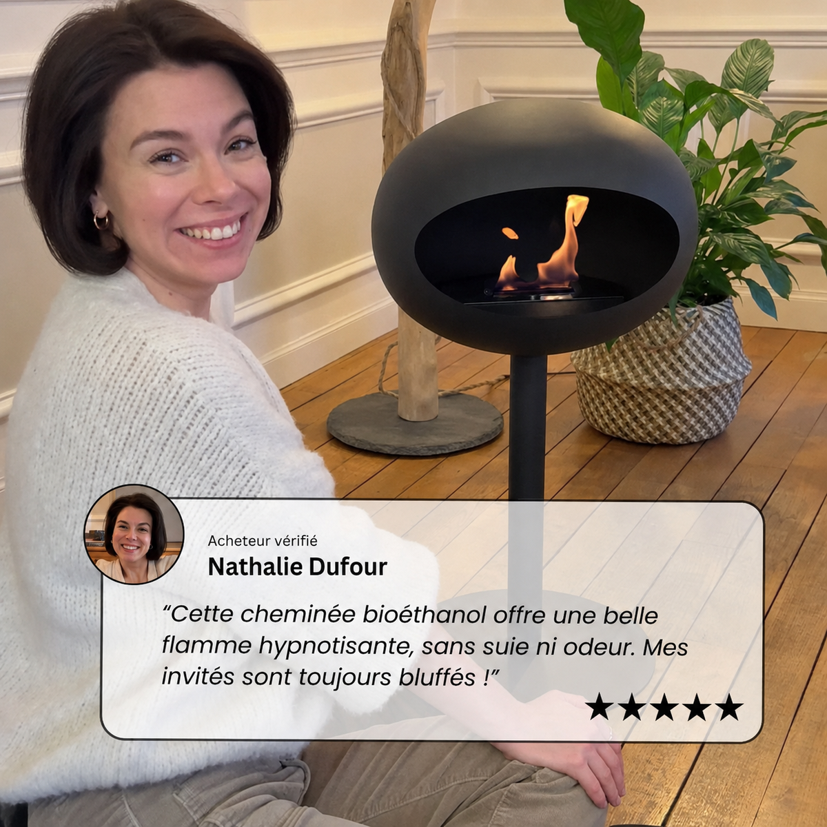 Cheminée Bioéthanol Arden™ - Vraie Flamme Sans Conduit ni Travaux