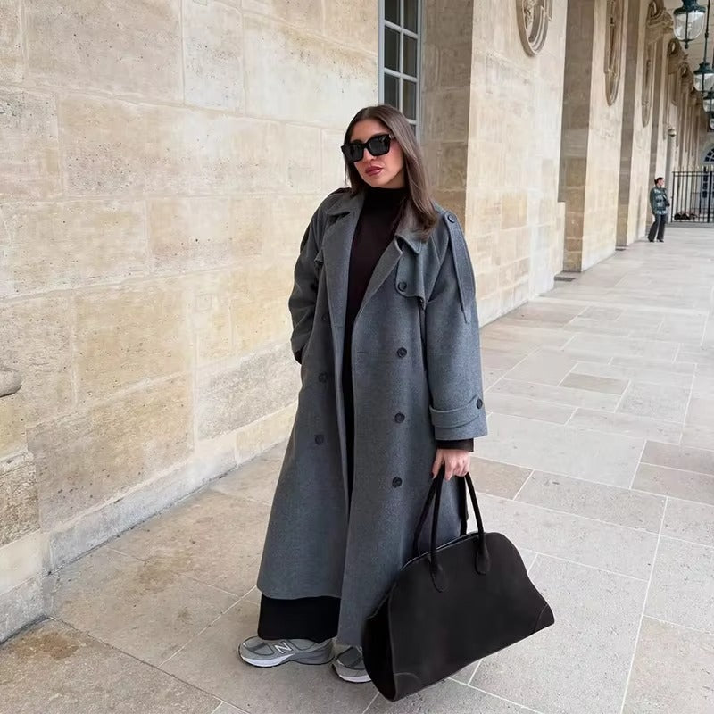 Birthe | Dame Lang Vinter Trench Frakke i Uld