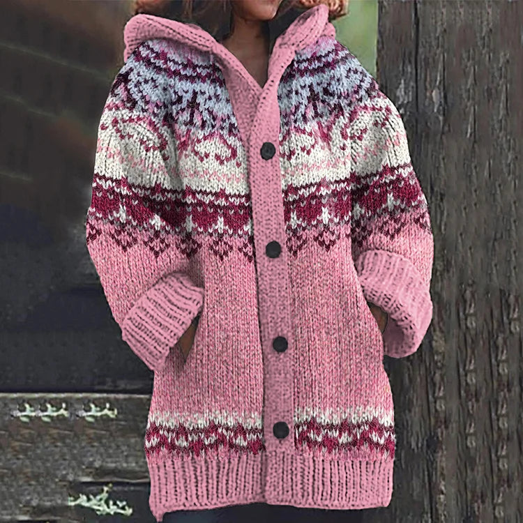 Barbara | Dame Fair Isle Hættet Strikcardigan